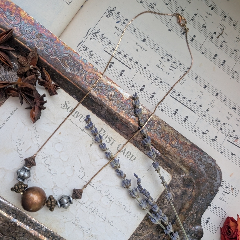 Vintage Bronze and Silver Beaded Necklace